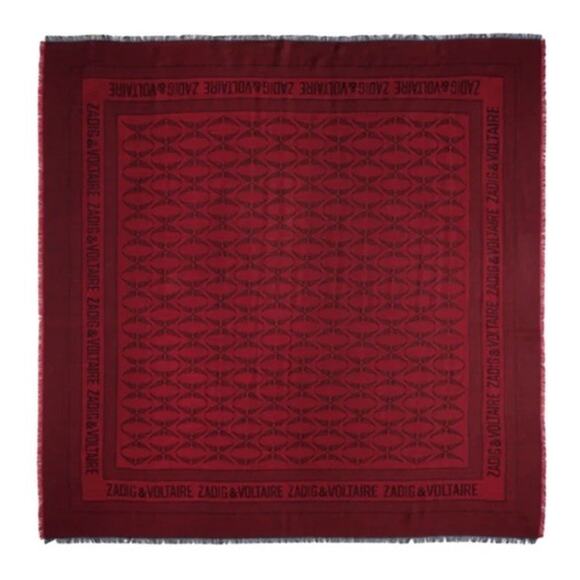 Zadig & Voltaire Glenn Rock Jacquard Scarf Red Black Modal Wool Blend NWT - Picture 2 of 12